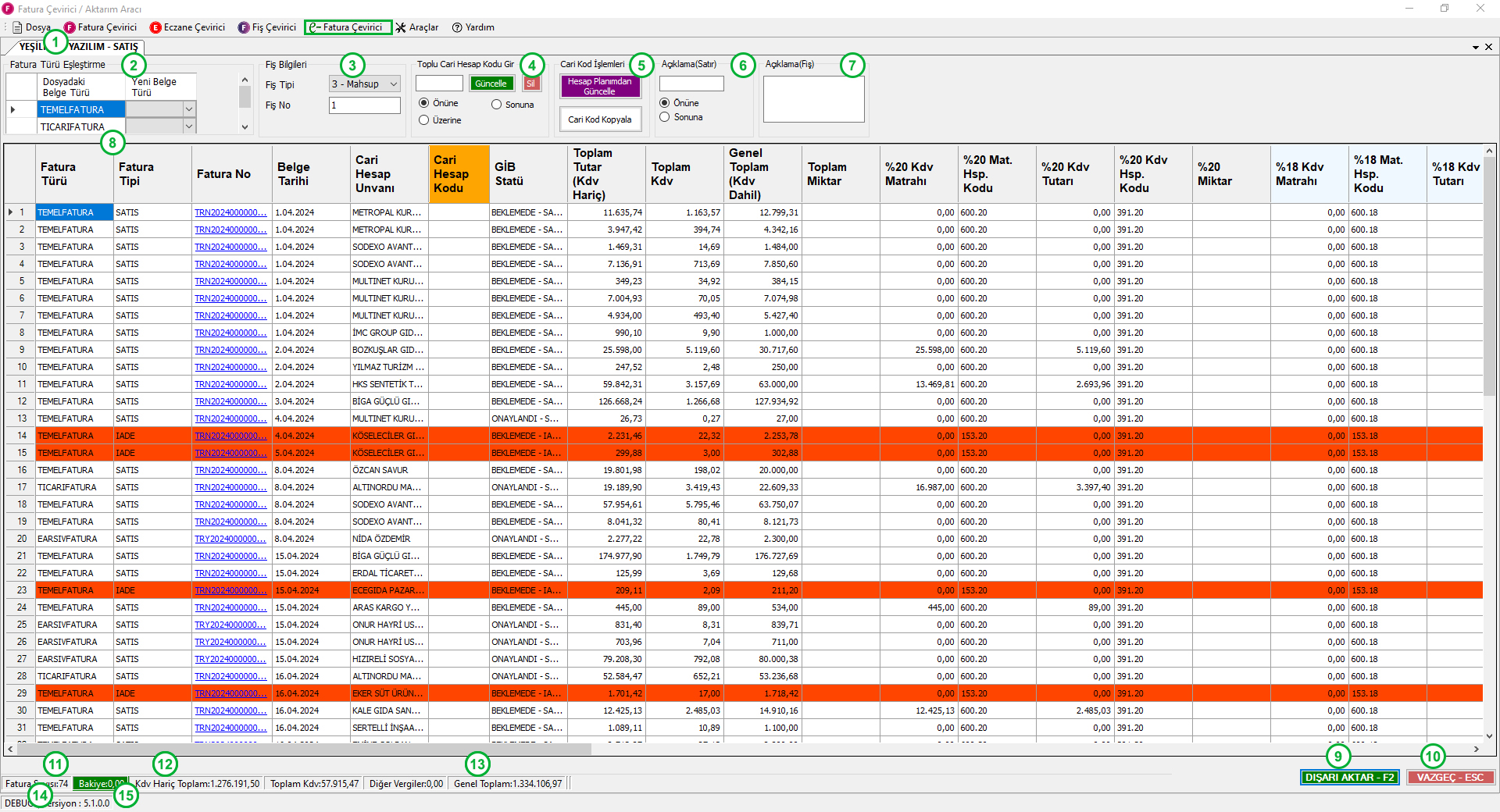 Fatura Çevirici Ana Penceresi