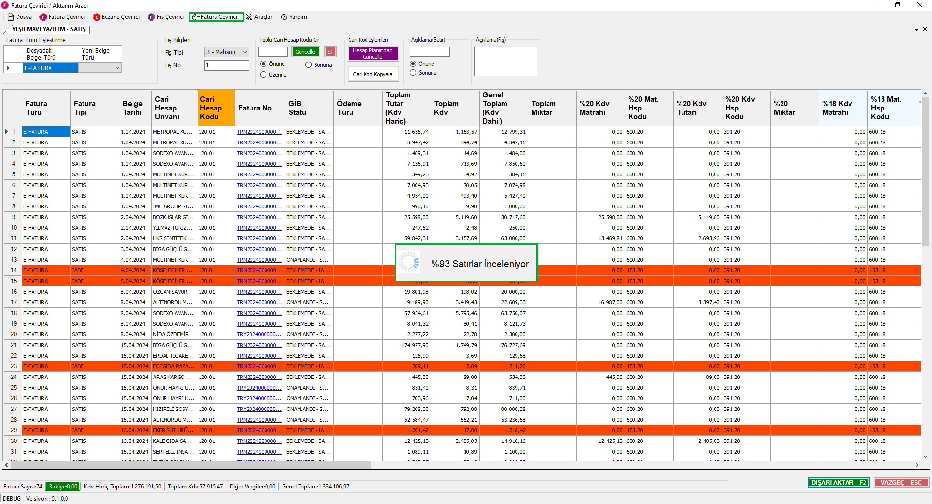 Fatura Excel Aktarma Aşamaları